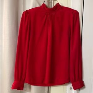 Vintage Red Ruffled Mock Neck Blouse